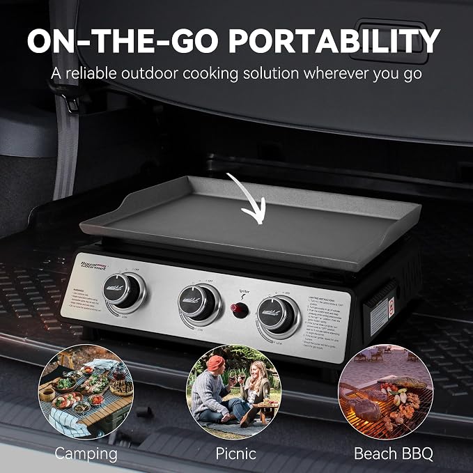 Royal Gourmet PD1301S Portable 3-Burner Tabletop Gas Griddle, 500 BTU Cooking - Image 4