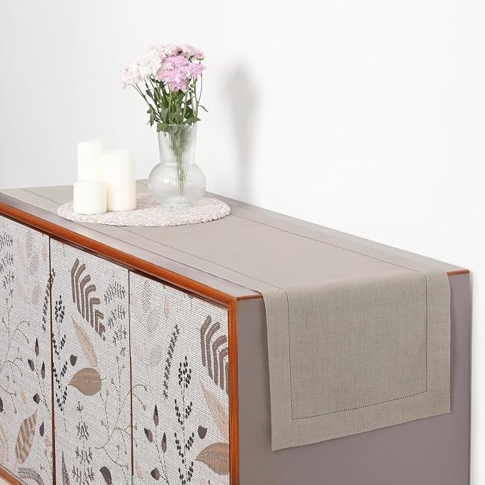 D'Moksha Homes Linen Natural Table Runner 144 Inches Long - Image 3