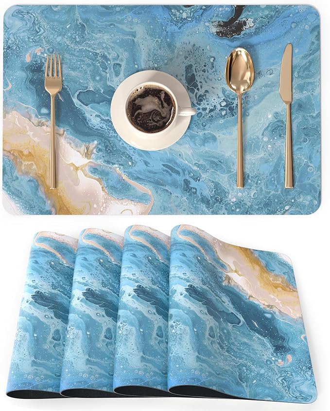 QIYI Placemats Set of 4, 12x18 Inch Faux Leather Place Mats by QIYI