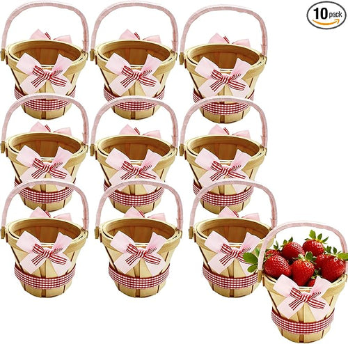 10 Pcs Mini Wooden Apple Baskets Bulk 4 x 5.1 Inch Bushel Baskets by Unknown