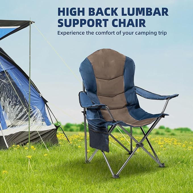 Folding Camping Chairs, Set of 2, Blue and Brown, 400lb Capacity