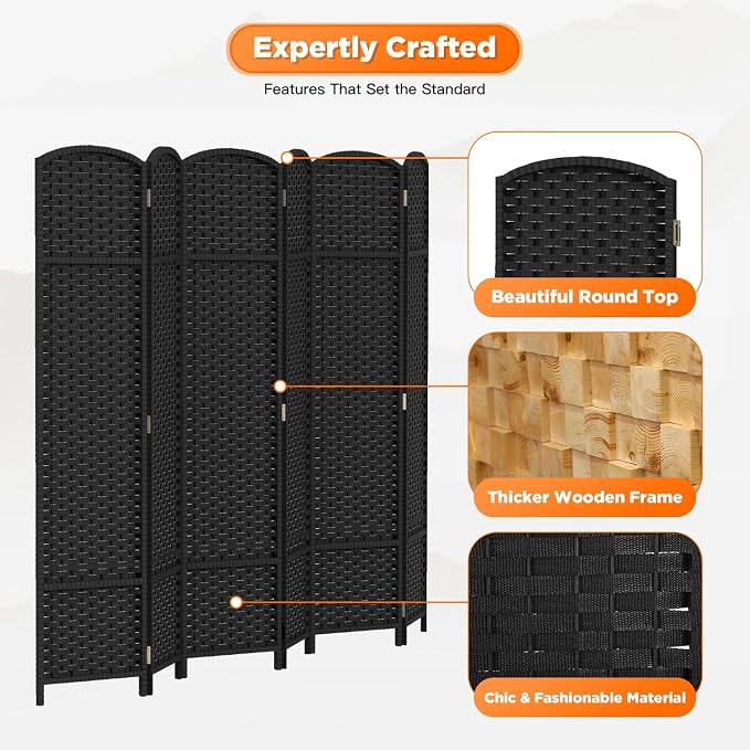 Room Divider 6 Panel Screen 5.6 Ft Tall Partition Room Dividers Black Privacy - Image 3