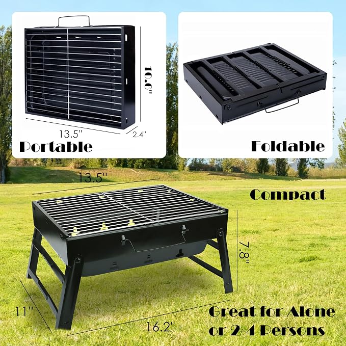 Portable Charcoal Grill for Camping Tailgating Beach Boating Foldable Small - Image 2
