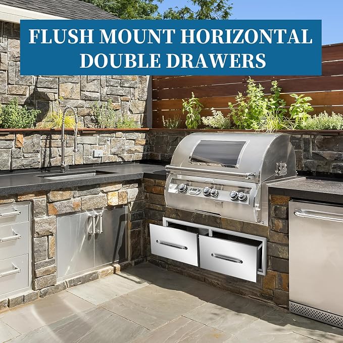 Outdoor Kitchen Drawers 30"Wx10"Hx20"D Flush Mount Access Horizontal 2-Drawer - Image 2