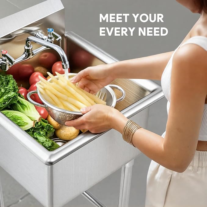 WILPREP 1-Compartment Sink, Freestanding Single Bowl Utility Sink, Work Station - Image 9