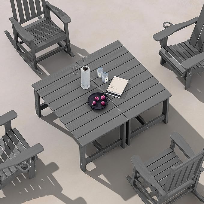 SERWALL Patio Coffee Table, HDPE Rectangle Outdoor Coffee Table Set of 2 by SERWALL