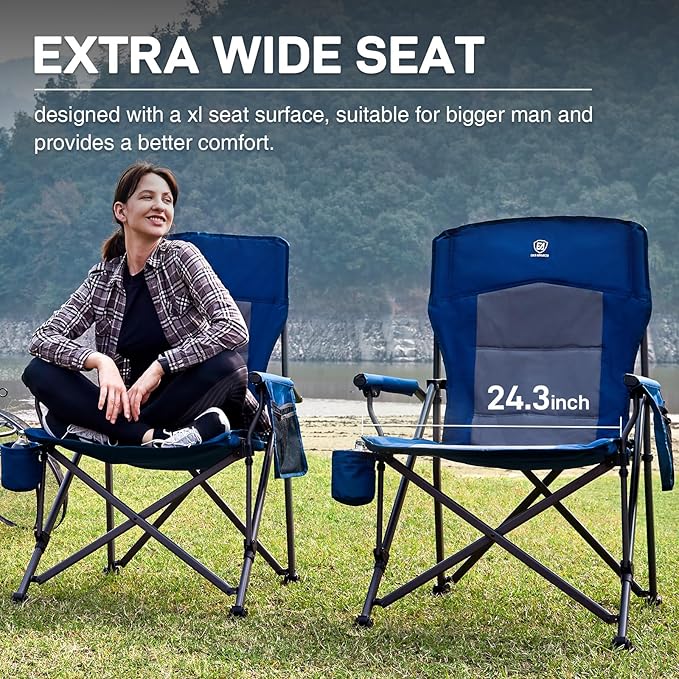 Camping Chair with Steel Frame, Cup Holder and Mesh Pocket, Blue