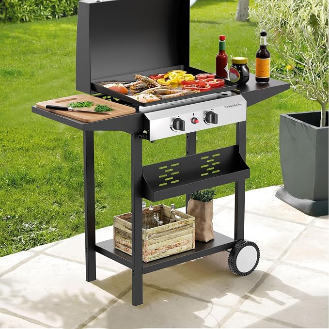 2 Burner BBQ Gas Griddle with Hood, 17.3 Inch Stainless Steel Portable - Image 2