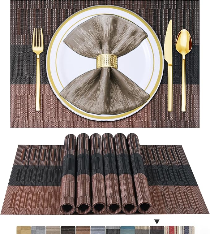 BETEAM Placemats Set of 12, Woven Vinyl Placemat by BETEAM