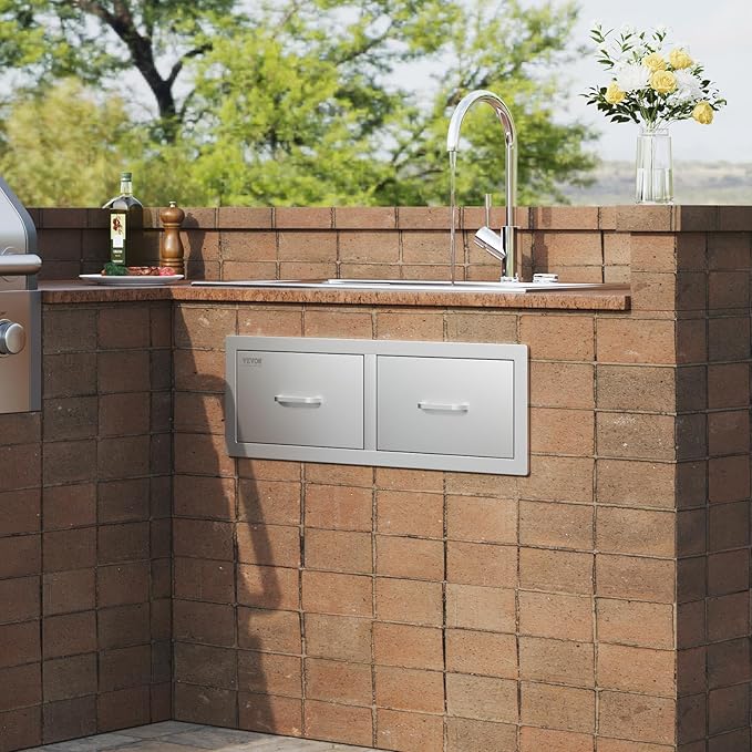VEVOR Outdoor Kitchen Drawers 30" W x 10" H x 20" D, Horizontal Double BBQ - Image 2