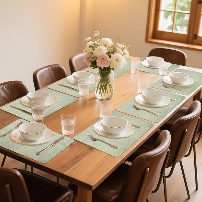 Maxpearl Faux Leather Placemats Set of 8 – Waterproof, Wipe Clean, Heat - Image 2