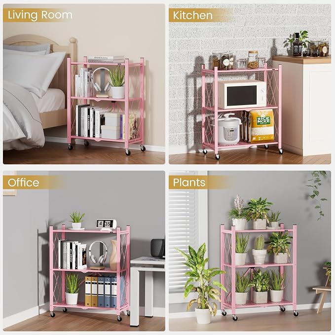 ALANNG Storage Shelves with Wheels, Bookshelf with Storage, No Assembly Metal - Image 8