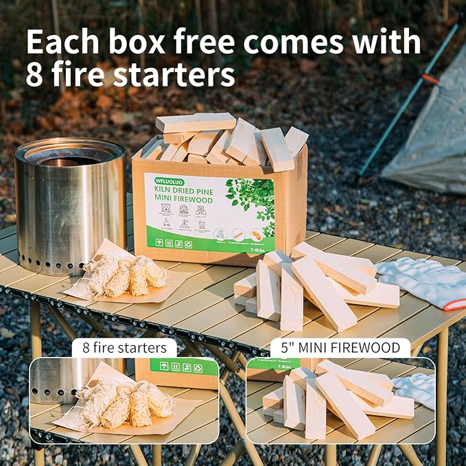 Mini Firewood with 8PCS Fire Starters 5'' Lengths Pine Kiln Dried Fire Sticks - Image 2
