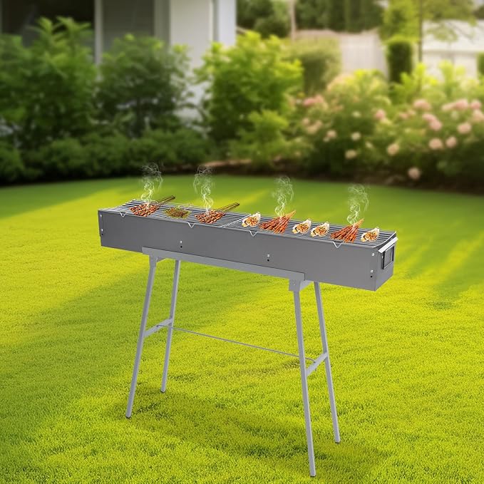 Portable Charcoal Grill, 39.3x7x5.1in Folding Camping Barbecue Gril - Image 8