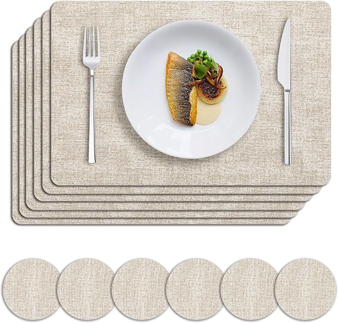 MOSAYT Faux Leather Placemats Set of 6, Heat Resistant Wipeable Washable Vinyl by MOSAYT