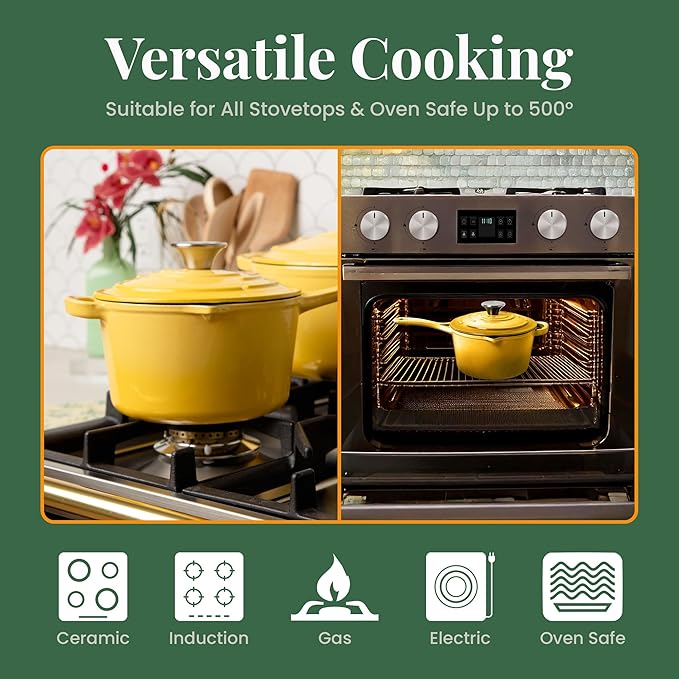 Saucepan with Lid, 2.2 Qt Enameled Cast Iron, Limoncello