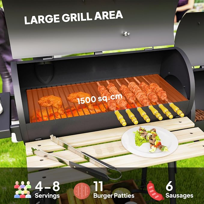 Outsunny 48" Portable Barrel Charcoal BBQ Grill, Steel Outdoor Barbecue Smoker - Image 4