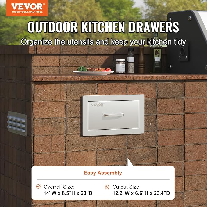 VEVOR 14x8.5 Inch Outdoor Kitchen Drawers Stainless Steel, Flush Mount Double - Image 4