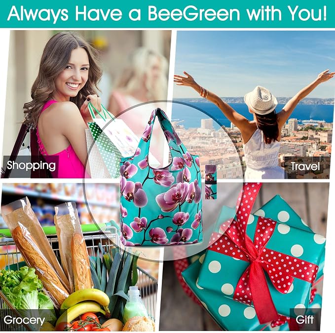 BeeGreen 12 Packs Flower Reusable Grocery Bags Reusable Tote Bags Extra Large - Image 5
