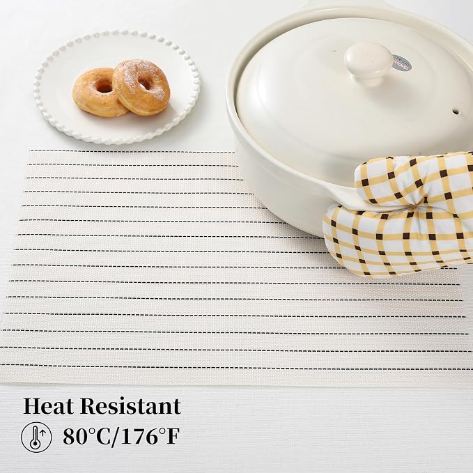 Leetaltree White with Black Stripes Placemats Set of 8 - Image 5