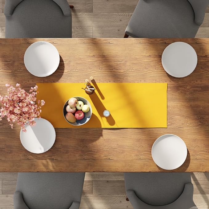 Encasa XO Table Runner 13"x36" Long | Cotton Canvas Fabric | Sunbeam Yellow - Image 4