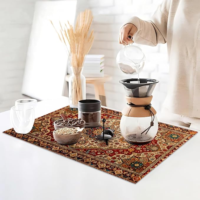 Boho Ethnic Placemats Set of 6, Retro Flower Placemats Washable Kitchen Dining - Image 3