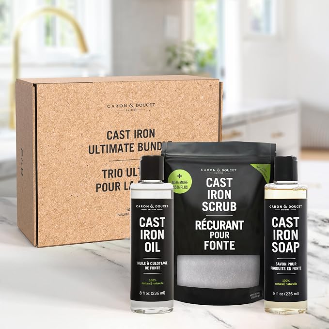 CARON & DOUCET – New Ultimate Cast Iron Set: Seasoning Oil, Cleaning Soap & - Image 2