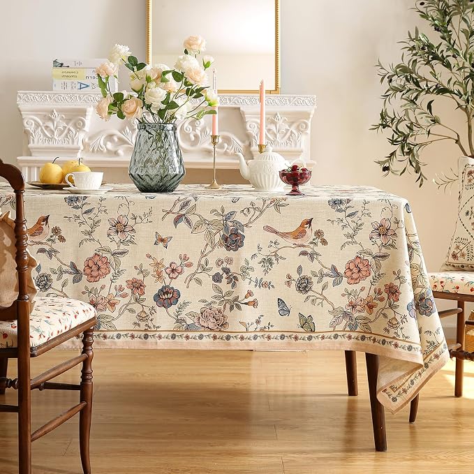 ISAENNE Designer French Light Beige Extra Long Rectangle Tablecloth, Linen - Image 2