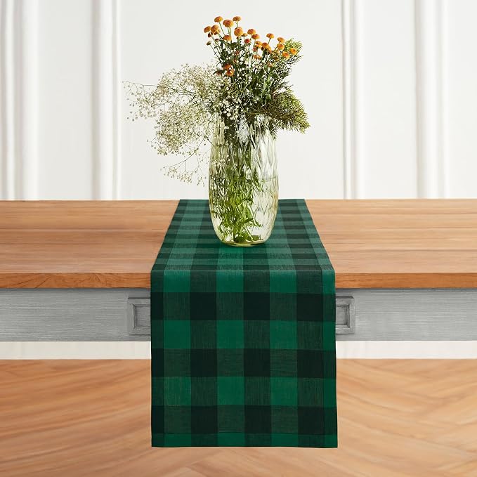 Solino Home Linen Checkered Table Runner 144 Inches Long by SolinoHome