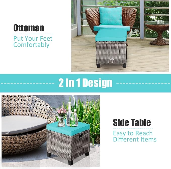 Tangkula 2 Pieces Patio Rattan Ottomans, Outdoor Wicker Footstool Footrest Seat - Image 8