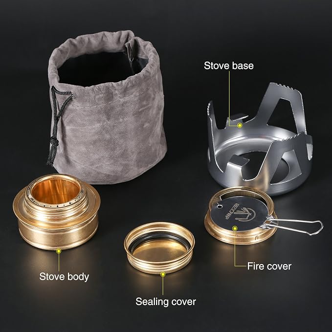REDCAMP Mini Alcohol Stove for Backpacking, Lightweight Brass Spirit Burner - Image 2