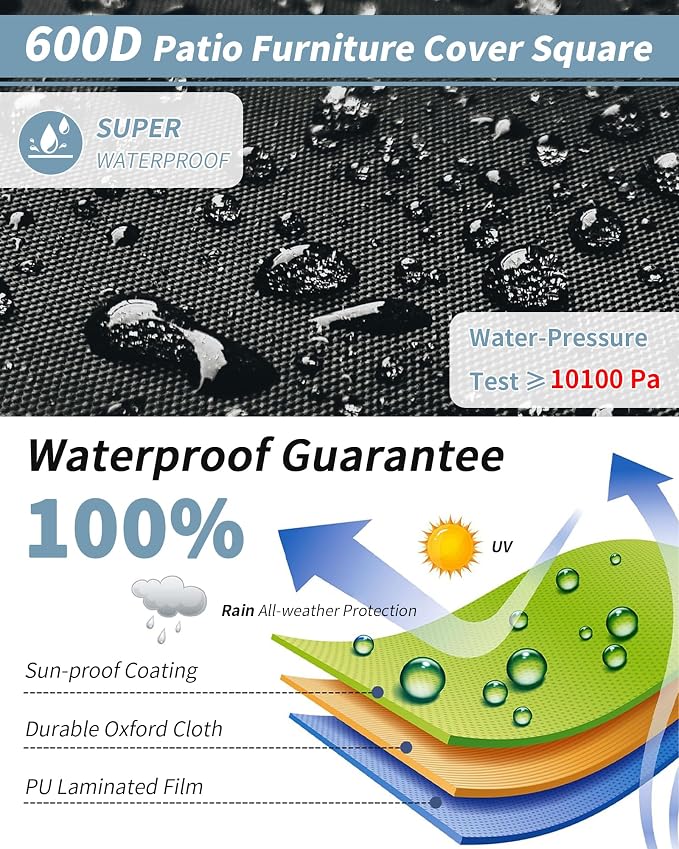 Outdoor Waterproof Furniture Cover, 76W x 54L x 28H inches Heavy Duty 600D - Image 4