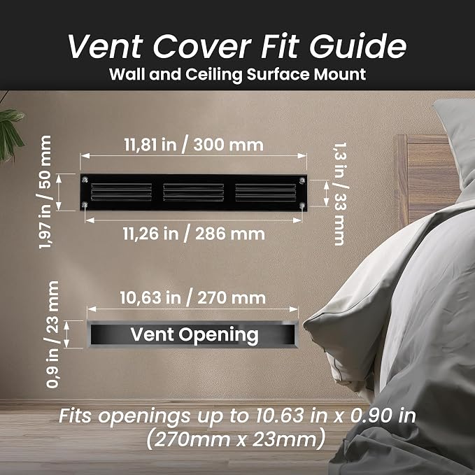 Repa Market 12x2 Inch Air Vent Cover/Black Galvanized Steel Louvered Grill Cover - Image 2