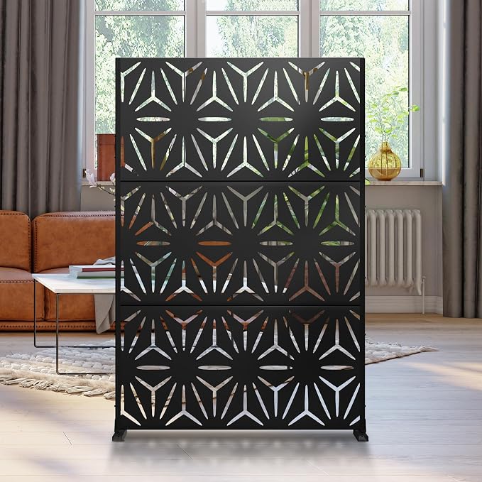 Metal Privacy Screen Outdoor 72" H×47" W, Freestanding Decorative Privacy Screen - Image 6
