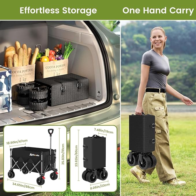 Collapsible Wagon Cart, 150L Heavy Duty Foldable Beach Wagon - Image 3