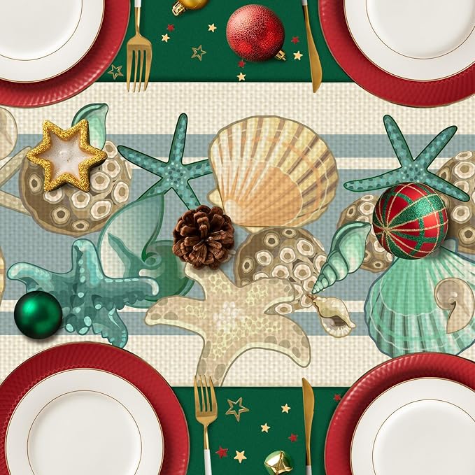 Sea Shell Table Runner Seasonal Spring Fall Kitchen Dining Linen Table - Image 5
