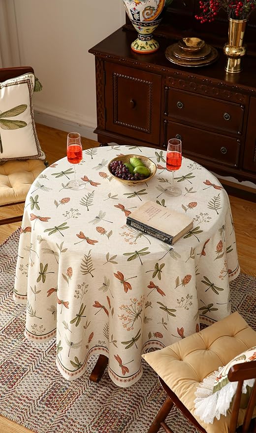 ISAENNE Designer Floral Linen Round Tablecloth, French Off White Elegant Table - Image 7