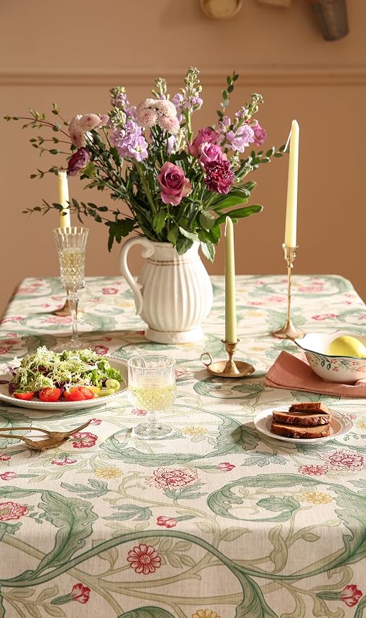 patdrea Designer Linen Small Green Square Tablecloth, Leaves Pattern Floral - Image 7