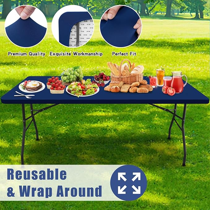 Spandex 8 Foot Rectangle Table Cloth 6 Pack, Elastic Fitted Tablecloths - Image 5