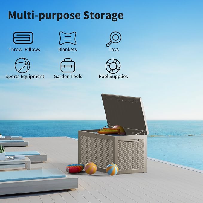320 Gallon Resin Deck Box, Waterproof Outdoor Storage Box - Image 9