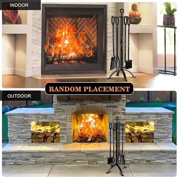 Gtongoko Fireplace Tools Set 5 Pieces 32 Inch Modern Black Wrought Iron Large - Image 6