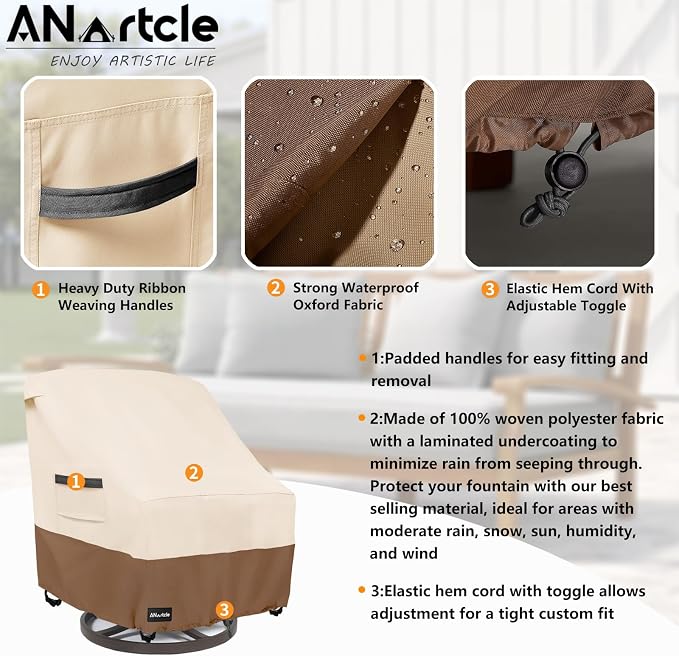Outdoor Swivel Lounge Chair Cover 2 Pack, 600D Waterproof Heavy Duty Outdoor - Image 7