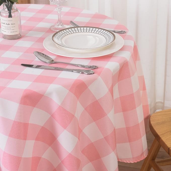 Cupuamon 2 Pack Waterproof Polyester Fabic Round Checkered Tablecloth，60 - Image 8