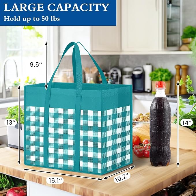 WISELIFE Reusable Grocery Shopping Bags 10 Pack Large Foldable Tote Bags Bulk - Image 2