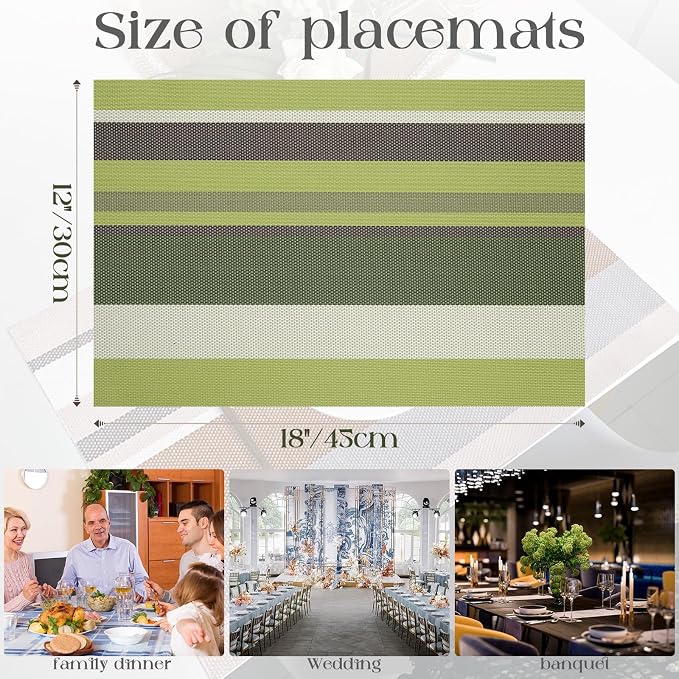 Set of 6 Colorful Striped Vinyl Placemats Heat-Resistant Washable Placemats - Image 4