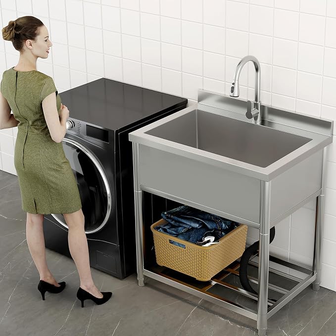 Stainless Steel Utility Sink, Large Freestanding Kitchen Sink - Image 5