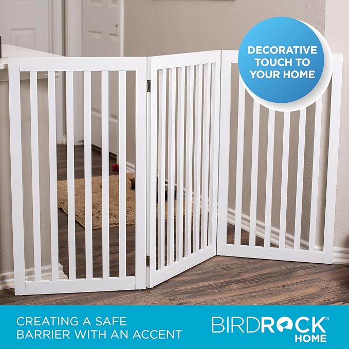 INTERNET'S BEST Dog Gate Indoor Freestanding Pet Barrier, Folding Wood Dog Fence - Image 4
