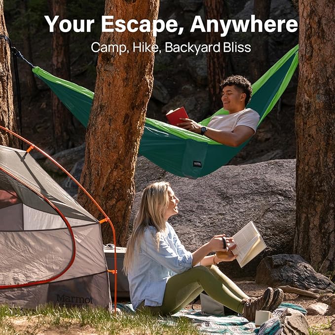 Hammock, Double Nylon Camping Hammock with 500 lb Capacity in Dark Green