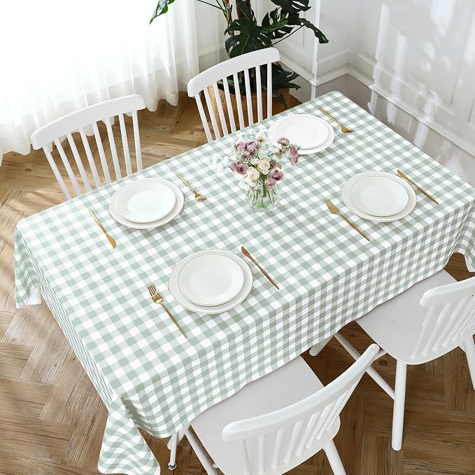 Romanstile Rectangle Vinyl Tablecloth, 100% Waterproof Checkered Plastic Table - Image 4
