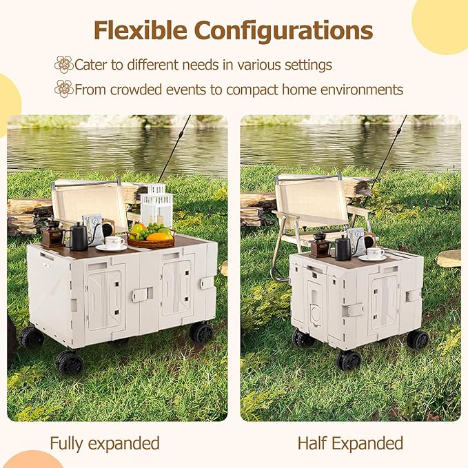 Goplus Large Foldable Utility Cart w/ 2-Tier Storage Crates, 5 Rotate Wheels - Image 4